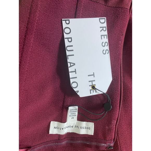DRESS THE POPULATION DRESS BURGUNDY FALL WEDDING GUEST SHORT COCKTAIL FESTIVE - Picture 4 of 13